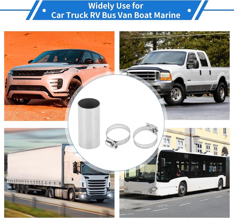 VekAuto 1 Set Heater Exhaust Pipe Connector 22mm ID 24mm OD Air Diesel Heater Exhaust Tube Connector Stainless Steel Silver Tone with Clamp - Image 2